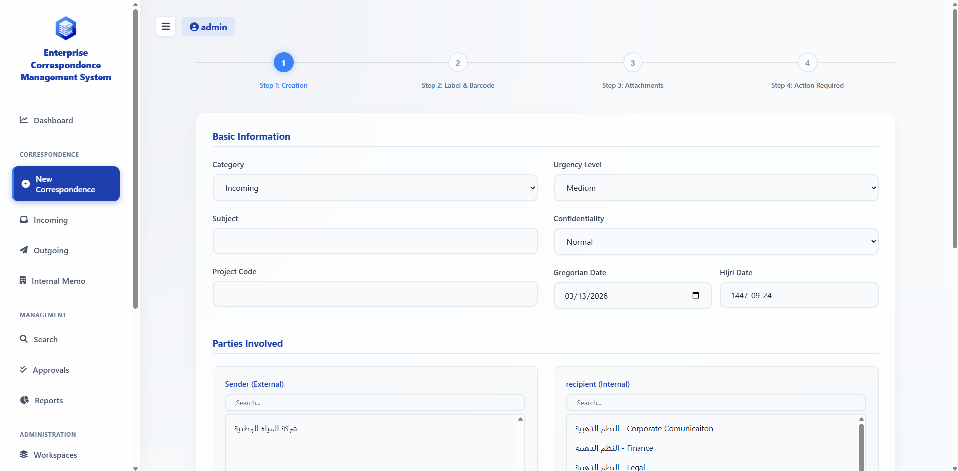 Correspondence Registration